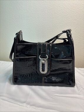Madi Claire Patent Black Shoulder Bag with Buckle